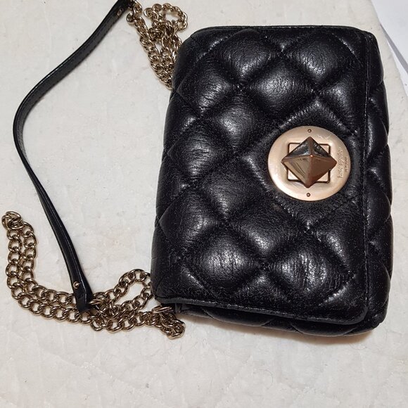 KATE SPADE Black Gold Coast DOVE Turnlock Chain Crossbody Shoulder Bag! - Picture 6 of 9